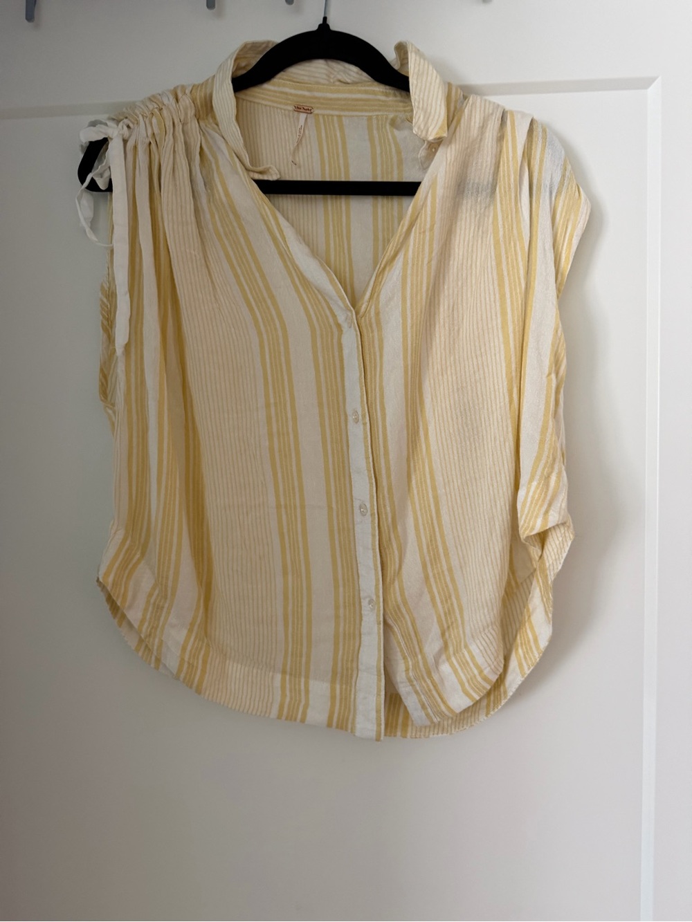 Free People Lightweight Yellow Stripe Women's Button-Front Top